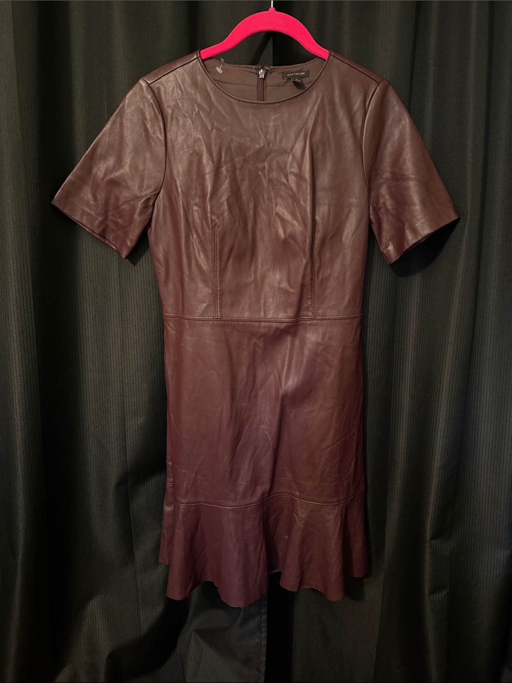 Ann Taylor Burgundy Faux Leather Midi Dress